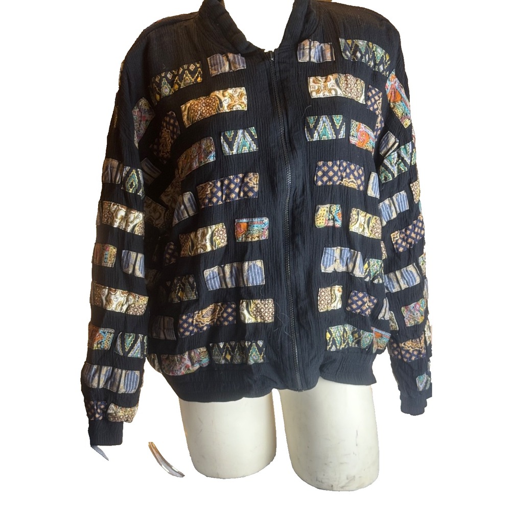 Vintage Halsey Collection XL Patchwork Bomber Jacket Art to Wear Boho Tapestry